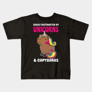 Easily Distracted by Unicorns and Capybaras Cartoon Kids T-Shirt